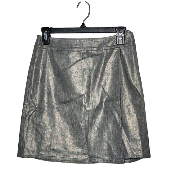 Eileen Fisher Womens Silver Glimmer Linen Stretch Faux Wrap Skirt Size PP (2/4P) - Picture 1 of 10